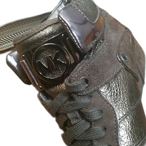 MICHAEL KORS NIKKO HIGH TOP WEDGE SNEAKERS Brown Suede Hidden Wedge Women's 7.5 - Picture 13 of 13